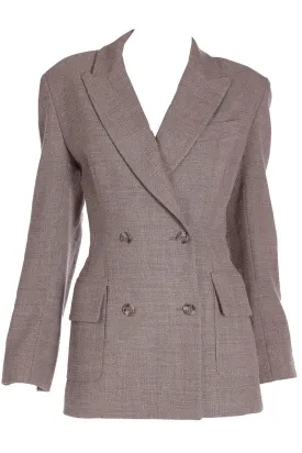 1990s Isaac Mizrahi Brown Tweed Double Breasted Blazer