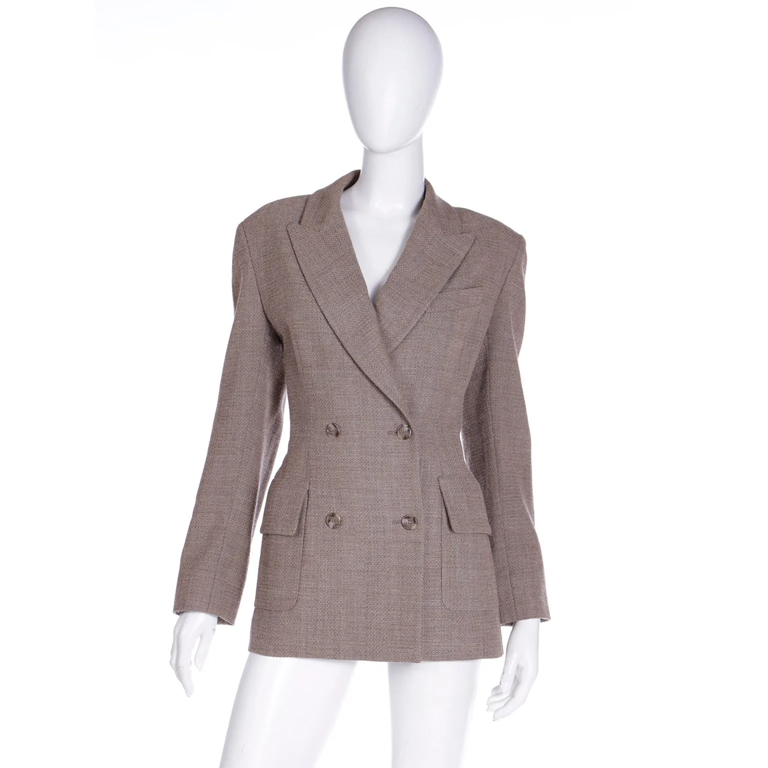 1990s Isaac Mizrahi Brown Tweed Double Breasted Blazer