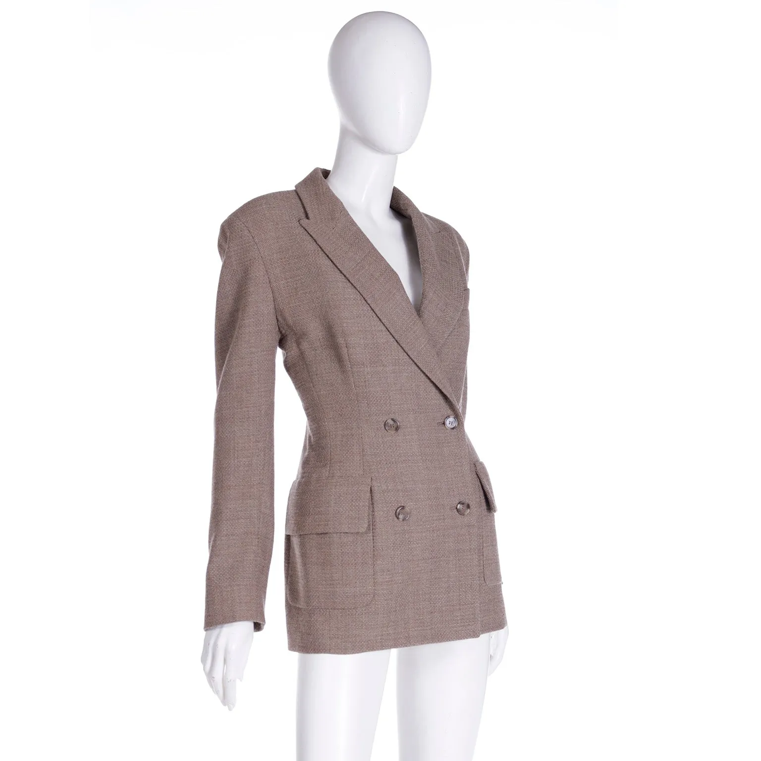 1990s Isaac Mizrahi Brown Tweed Double Breasted Blazer