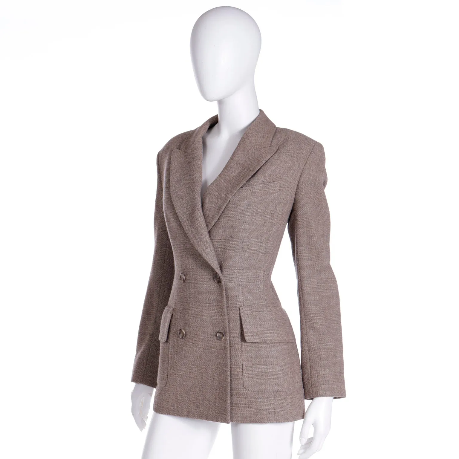 1990s Isaac Mizrahi Brown Tweed Double Breasted Blazer