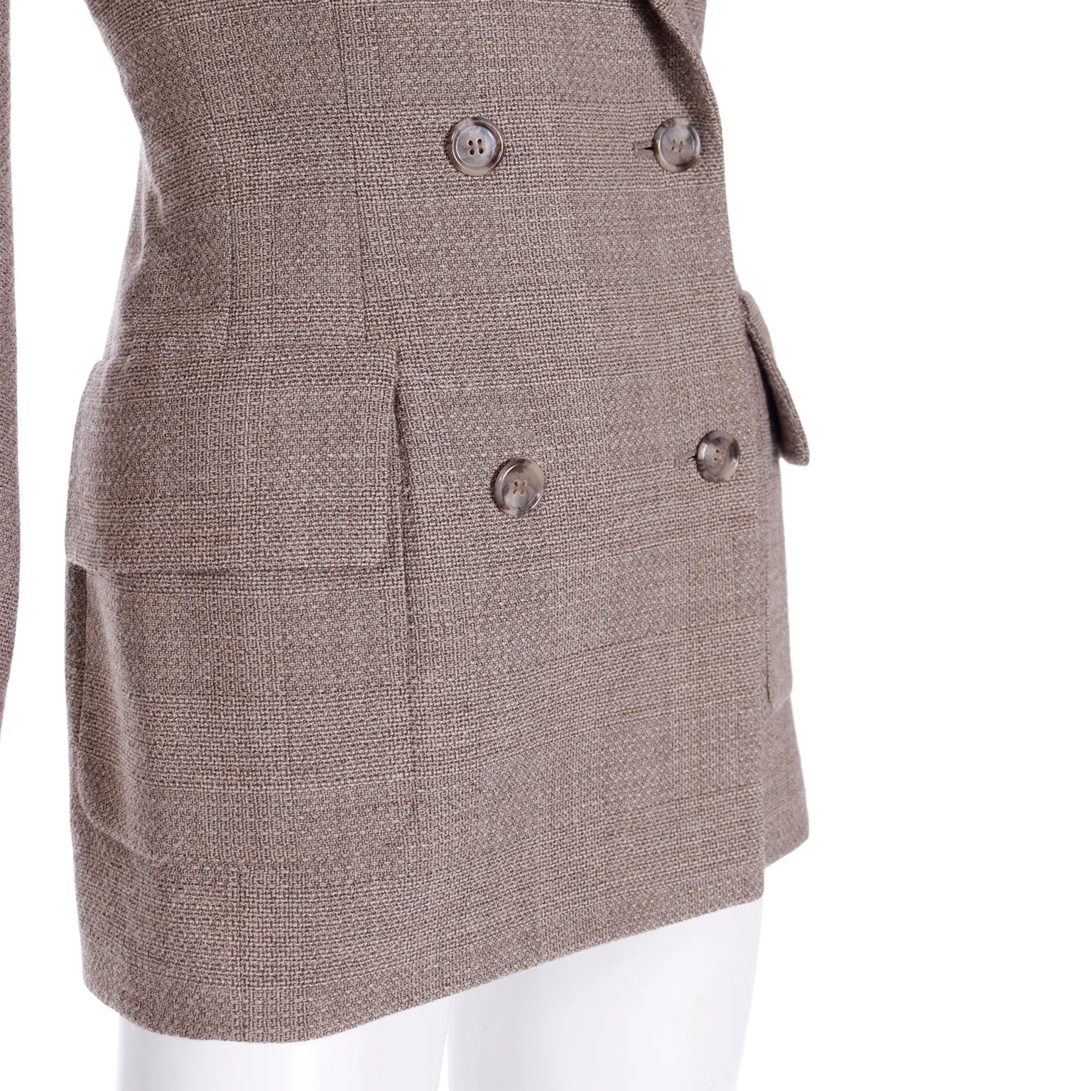 1990s Isaac Mizrahi Brown Tweed Double Breasted Blazer