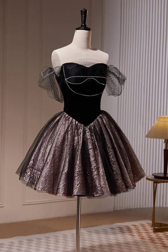 A Line Off the Shoulder Tulle Short Prom Dress, New Style Homecoming Gown UQH0165