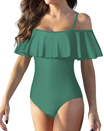 Adjustable Strapless Flounce Ruffled Swimsuit For Girls And Women-Teal