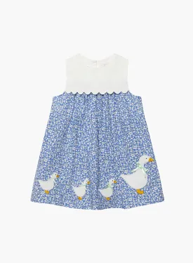 Baby Duck Dress in Miniature Blue Floral