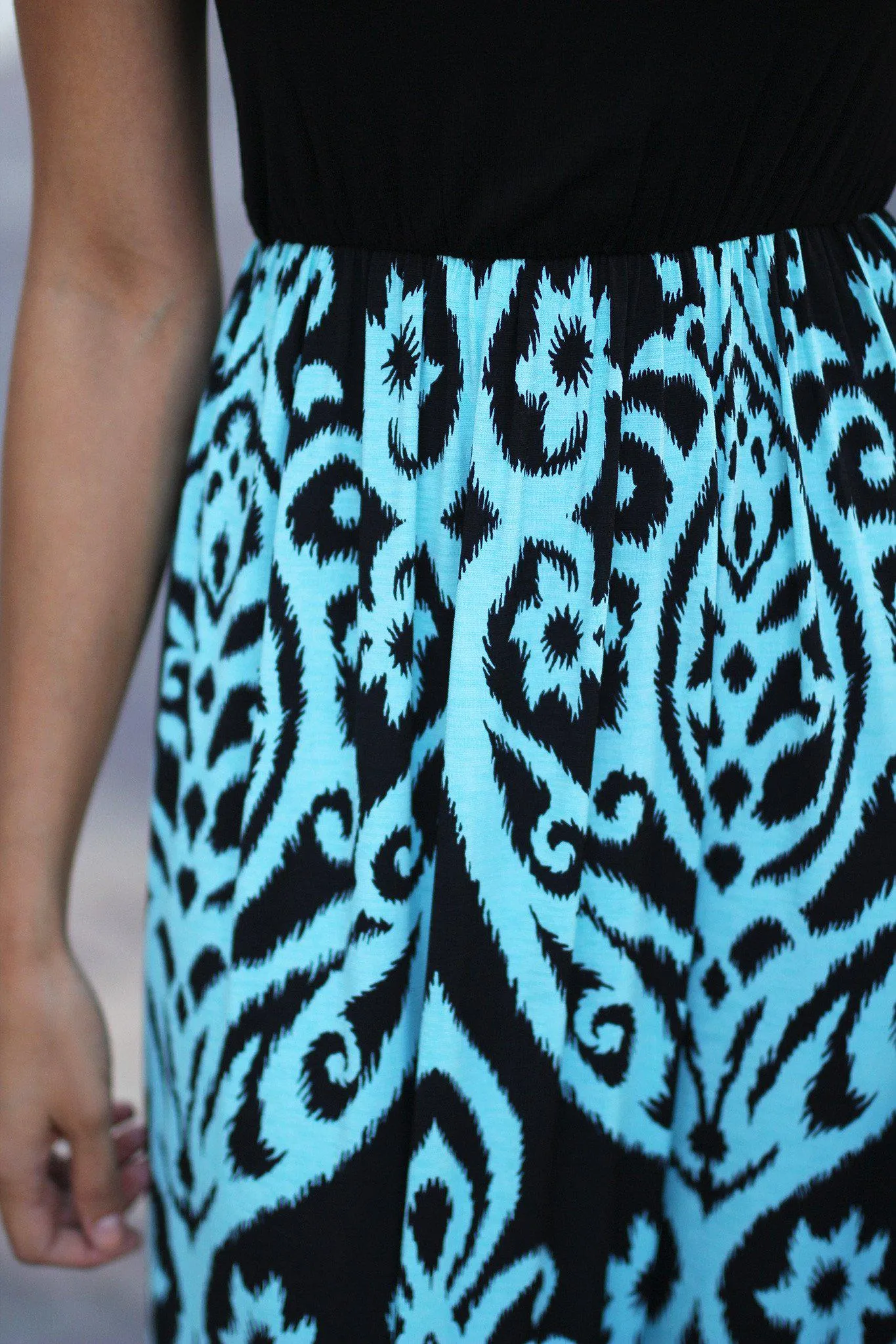Black And Aqua Printed Maxi Dress