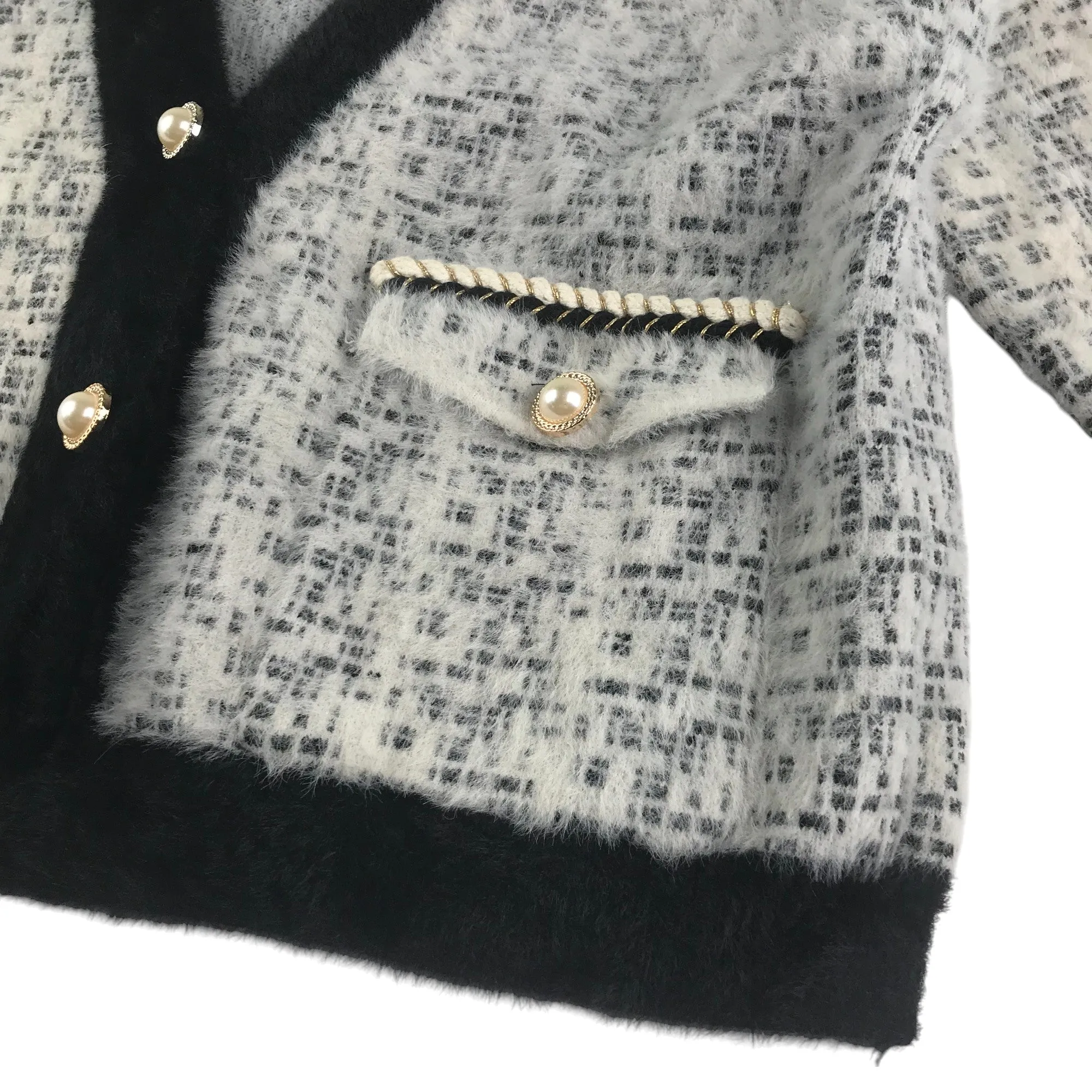 Black Diamond cardigan 13-14 years grey and black fluffy v-neck