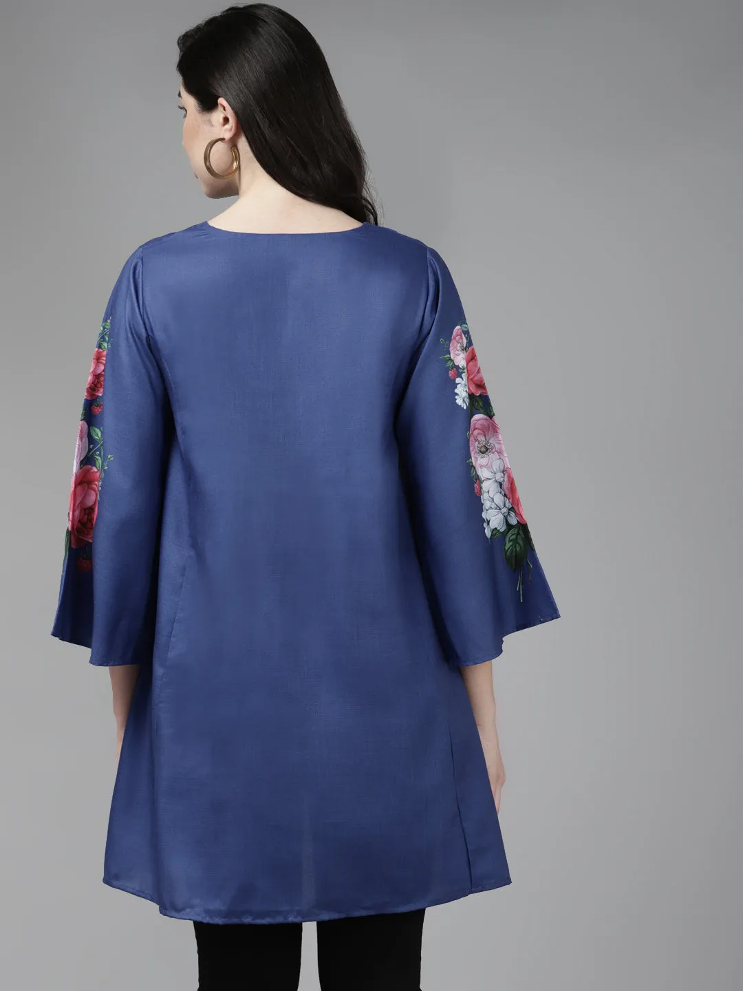 Blue & Pink Printed High-Low Tunic