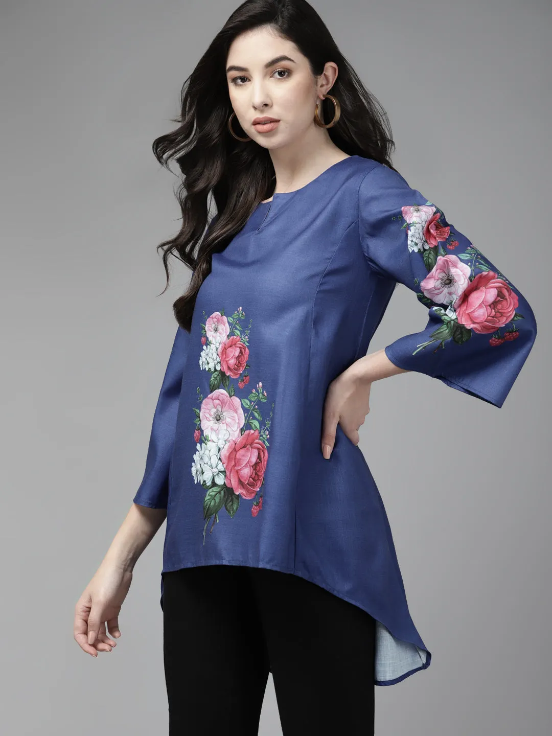 Blue & Pink Printed High-Low Tunic
