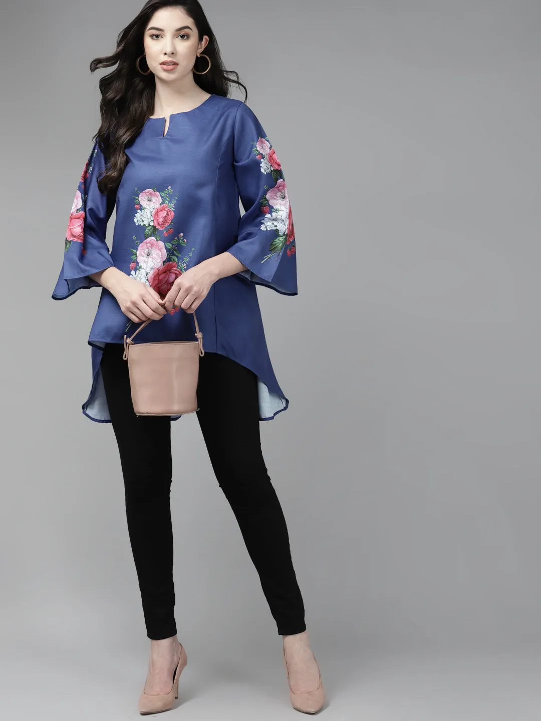 Blue & Pink Printed High-Low Tunic