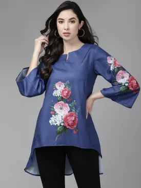 Blue & Pink Printed High-Low Tunic