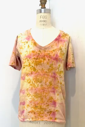 Botanically Dyed V Neck T shirt in Yellow Pink Speckle