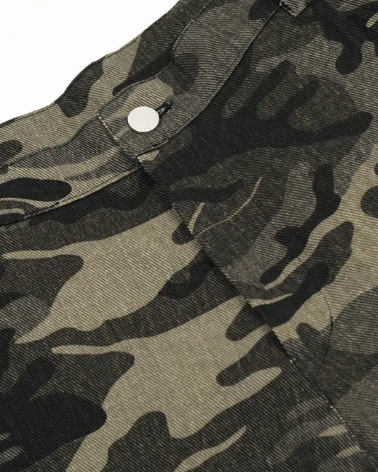 Camouflage Multi-Pocket Cargo Mid-Length Pants