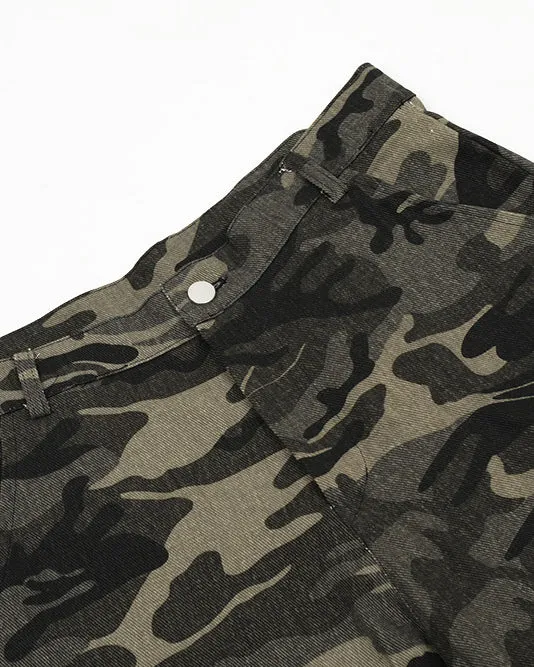 Camouflage Multi-Pocket Cargo Mid-Length Pants