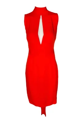 DSquared2 2000s Bright Red Silk Peek-a-Boo Bodice with Dramatic Back Cocktail Dress