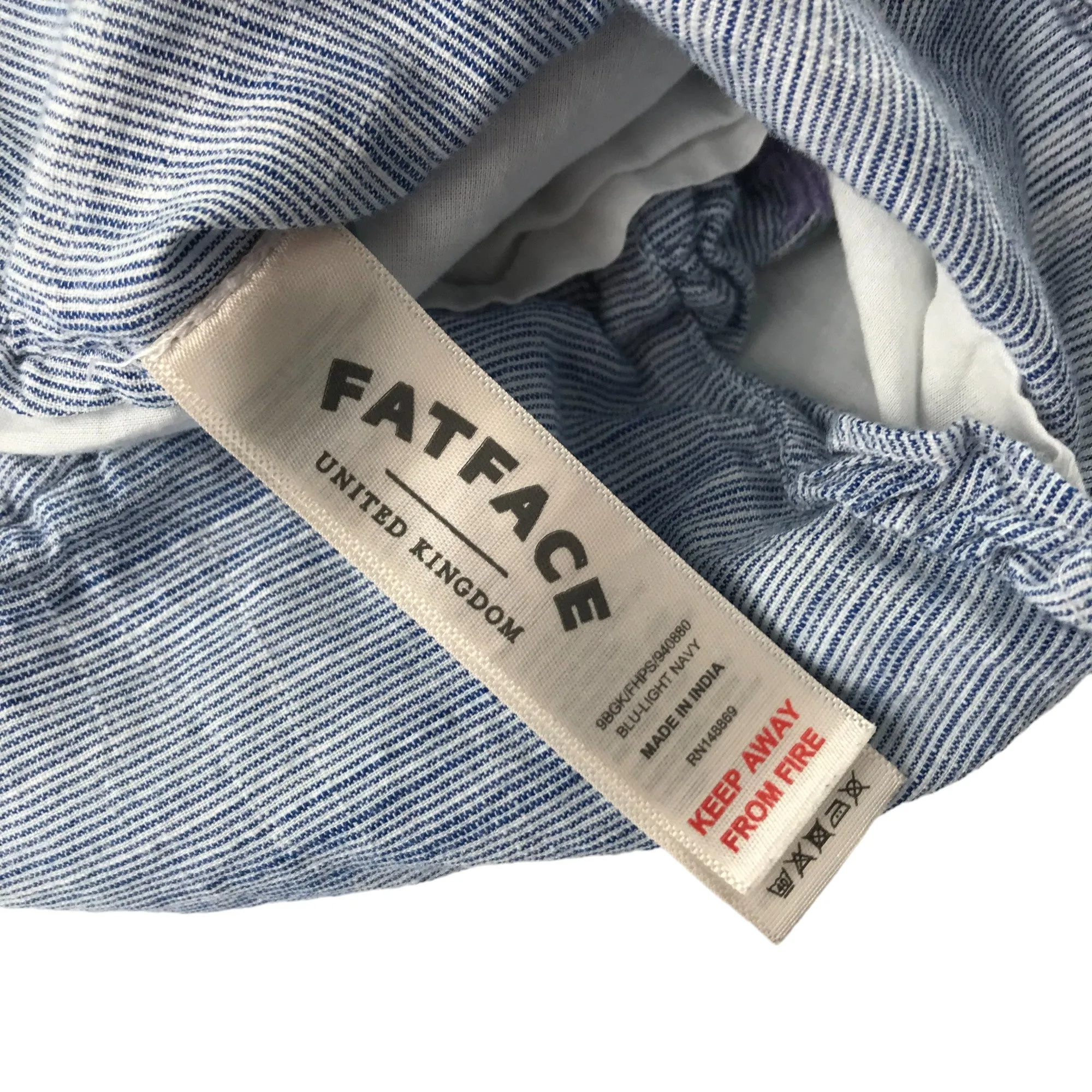 Fatface blouse 6-7 years blue and white stripy long sleeve embroidered cotton