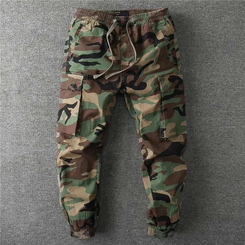 Hnzxzm 2024 Spring Men's Camouflage Hiking Pants Casual Camouflage Multi-Pocket Cargo Joggers Trousers Male Work Overalls Pants