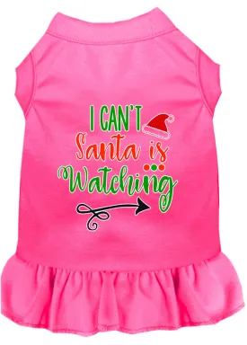 I Can't, Santa Is Watching Screen Print Dog Dress Bright Pink Xs