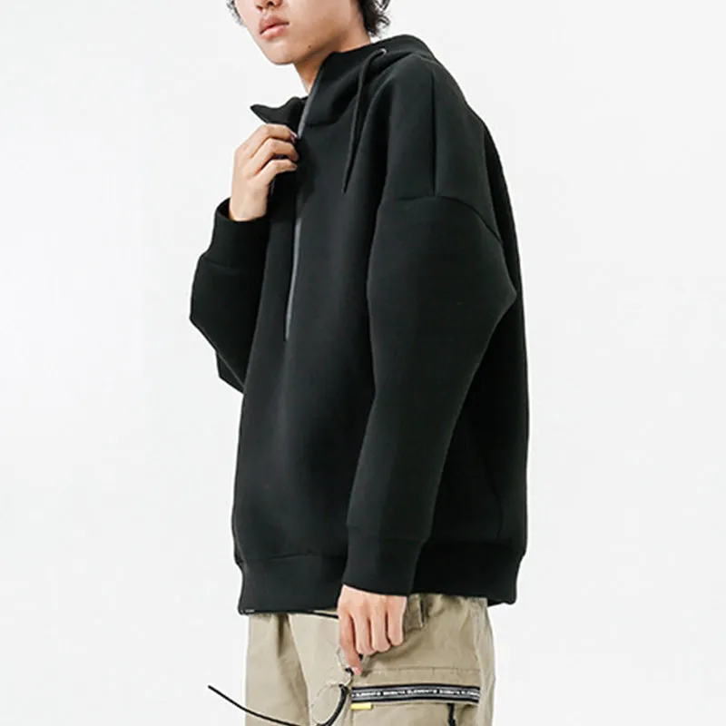 Japanese Retro Casual Solid Color Half Zipper Hoodie