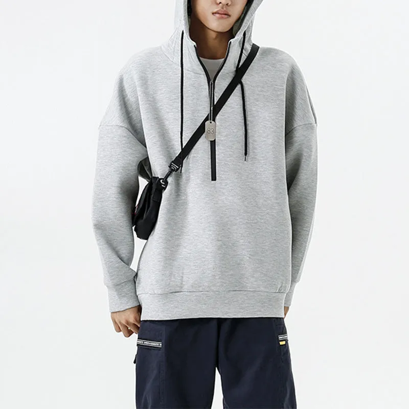 Japanese Retro Casual Solid Color Half Zipper Hoodie