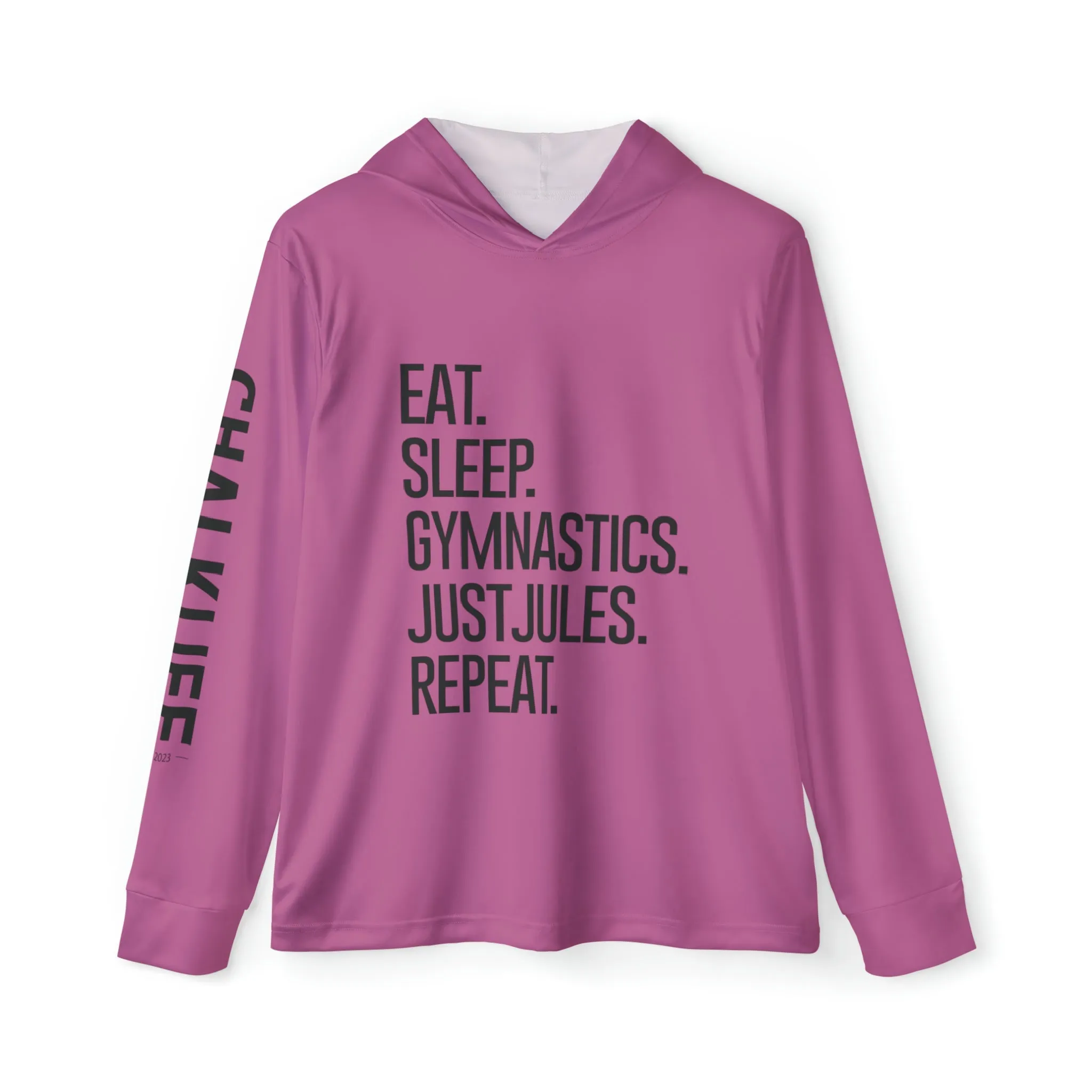 JUSTJULES - Eat. Sleep. Gymnastics. JustJules. Repeat. Performance Hoodie - Light Pink