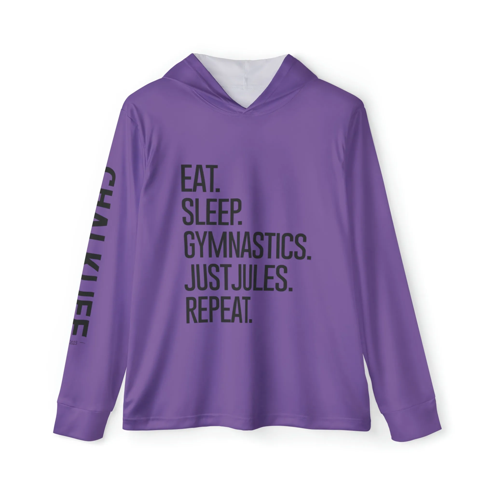 JUSTJULES - Eat. Sleep. Gymnastics. JustJules. Repeat. Performance Hoodie - Purple
