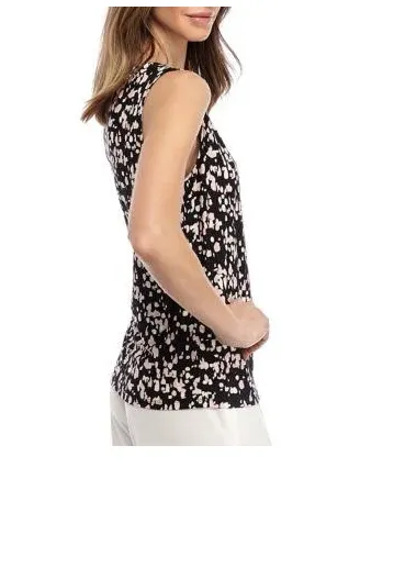 Kasper Printed Twist-Neck Sleeveless Top, Size Large
