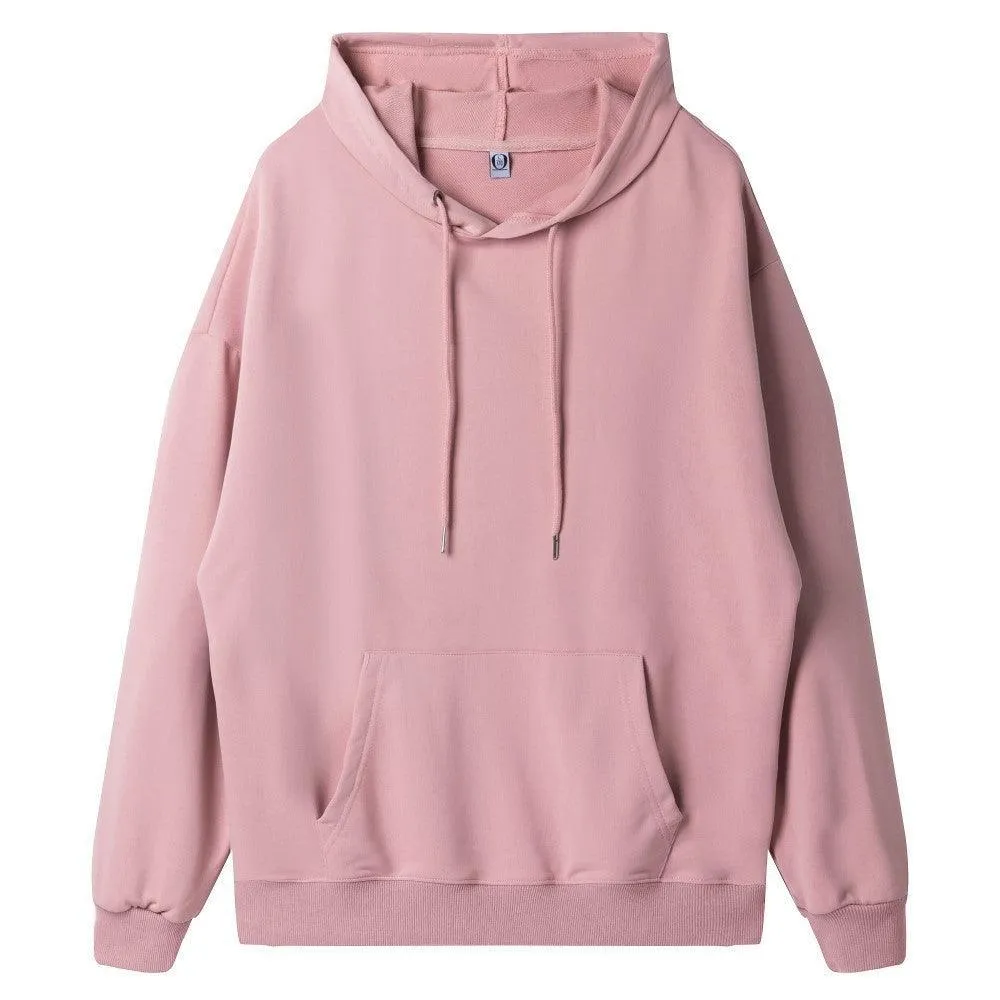 Ladies Solid Color Drawstring Hood Hoodie SKT4722