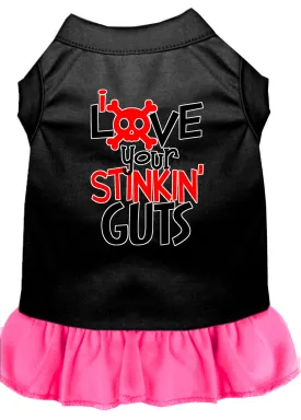 Love Your Stinkin Guts Screen Print Dog Dress Black With Bright Pink Xl