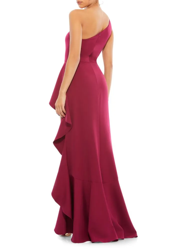 Mac Duggal One Shoulder Ruffle Dress in Berry