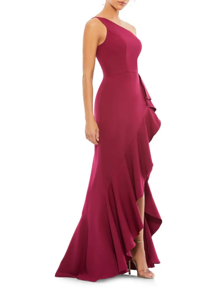Mac Duggal One Shoulder Ruffle Dress in Berry