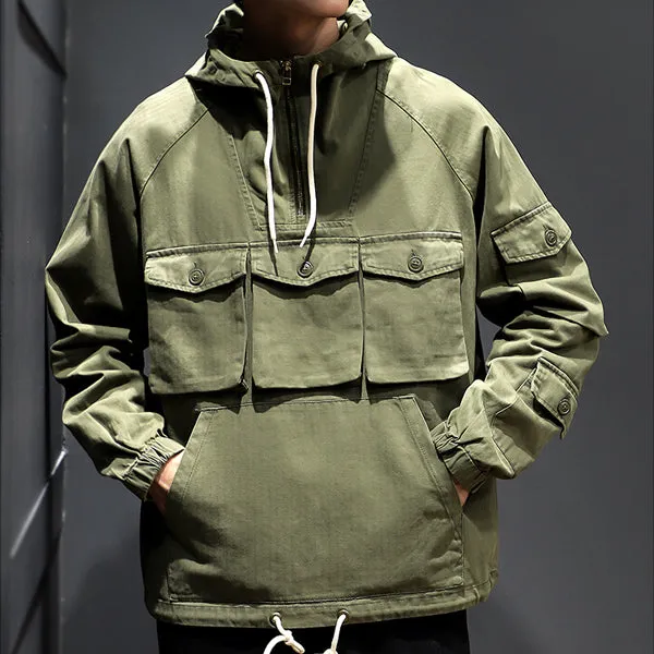 Men American Solid Color Long-Sleeved Hoodie