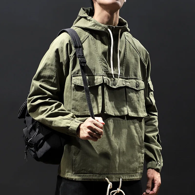 Men American Solid Color Long-Sleeved Hoodie