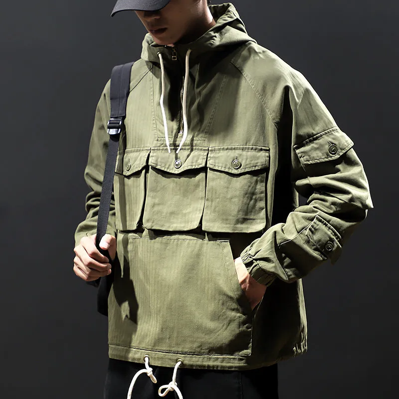 Men American Solid Color Long-Sleeved Hoodie