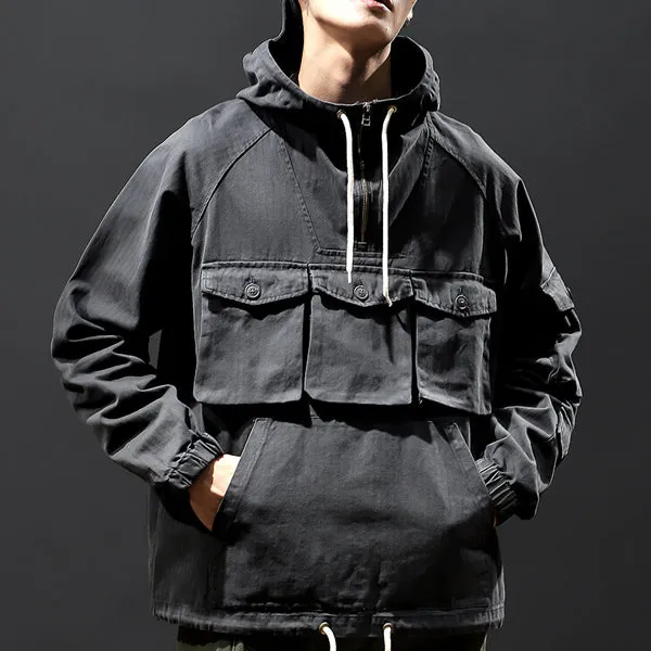 Men American Solid Color Long-Sleeved Hoodie