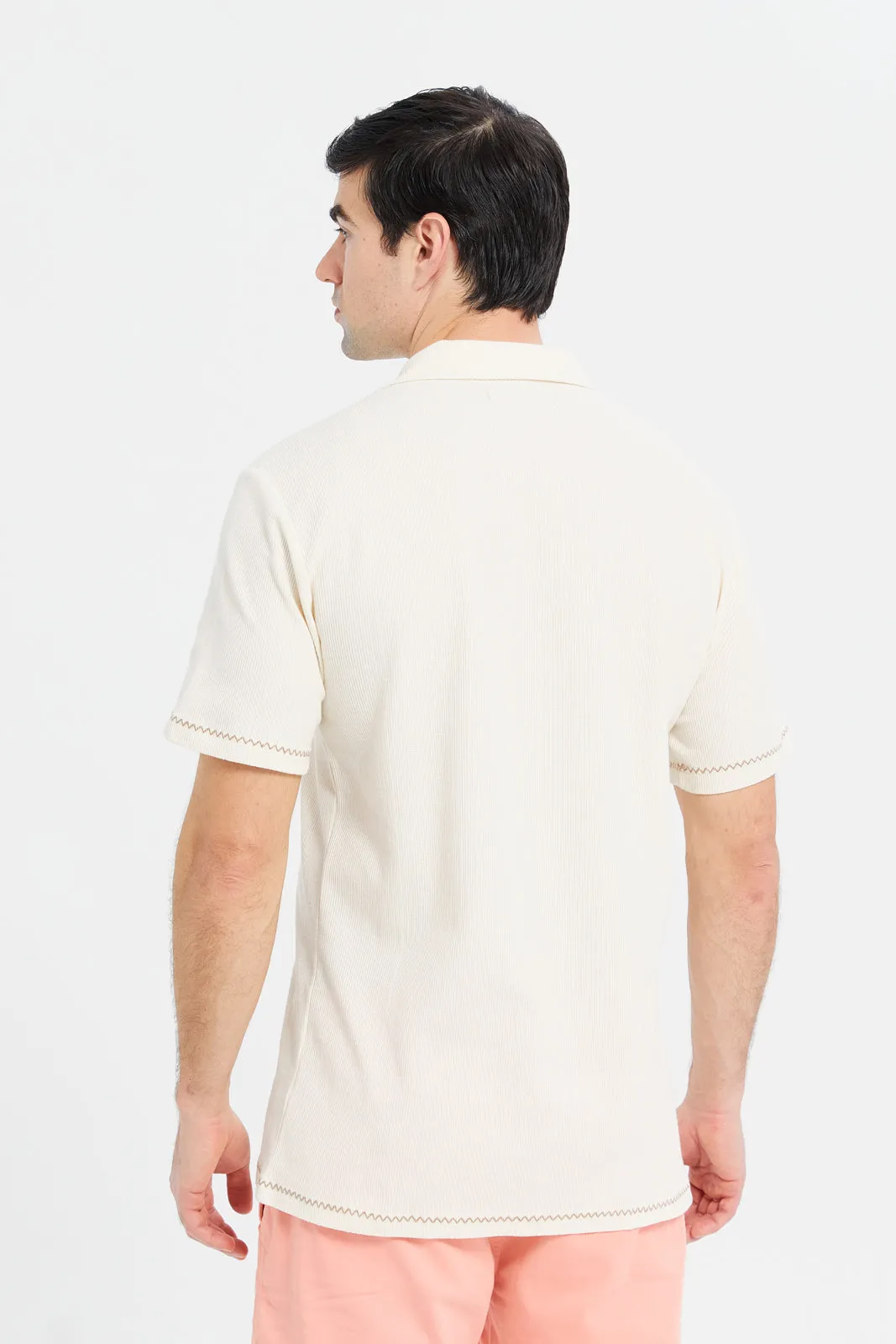 Men White Waffle Jacquard Shirt