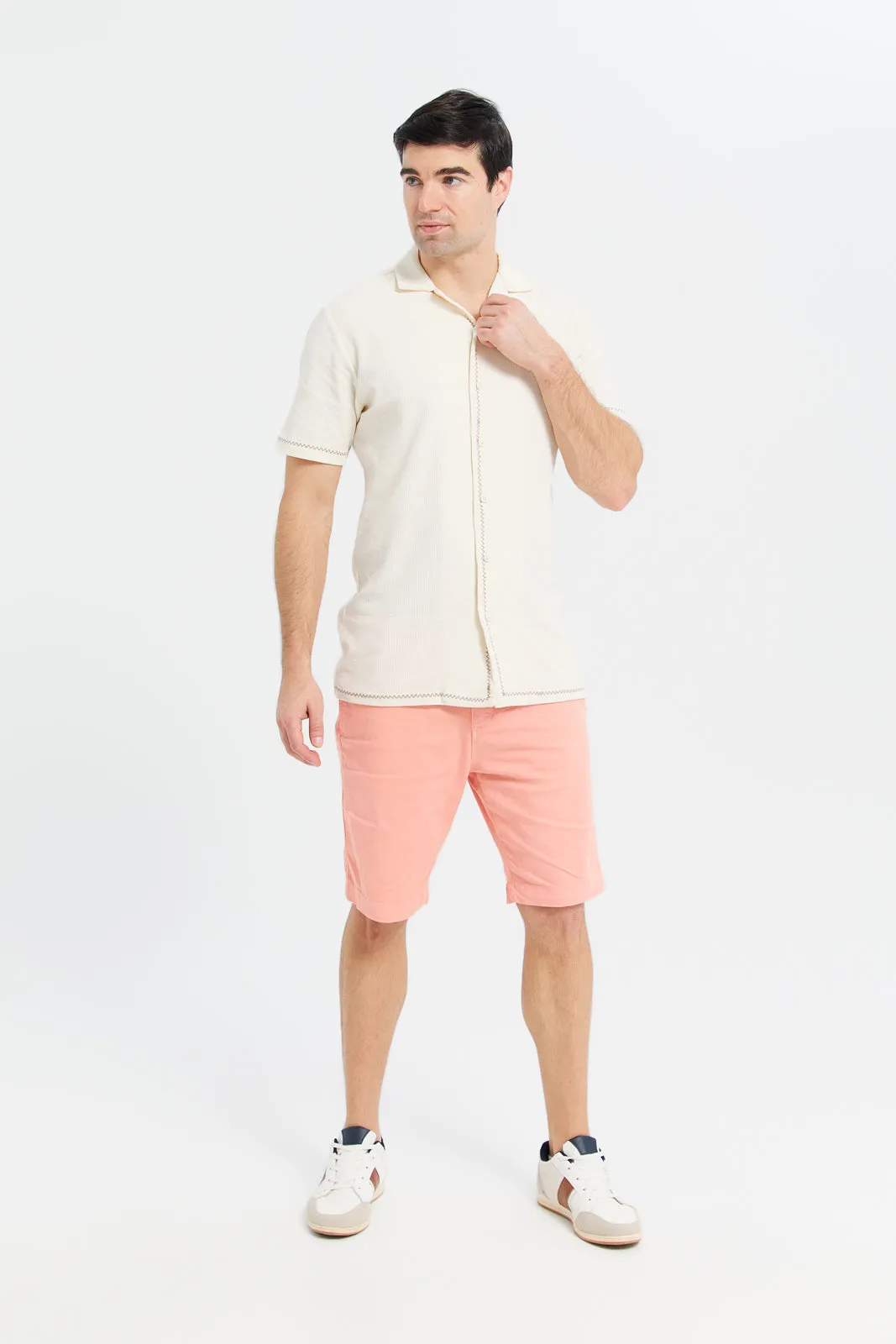 Men White Waffle Jacquard Shirt