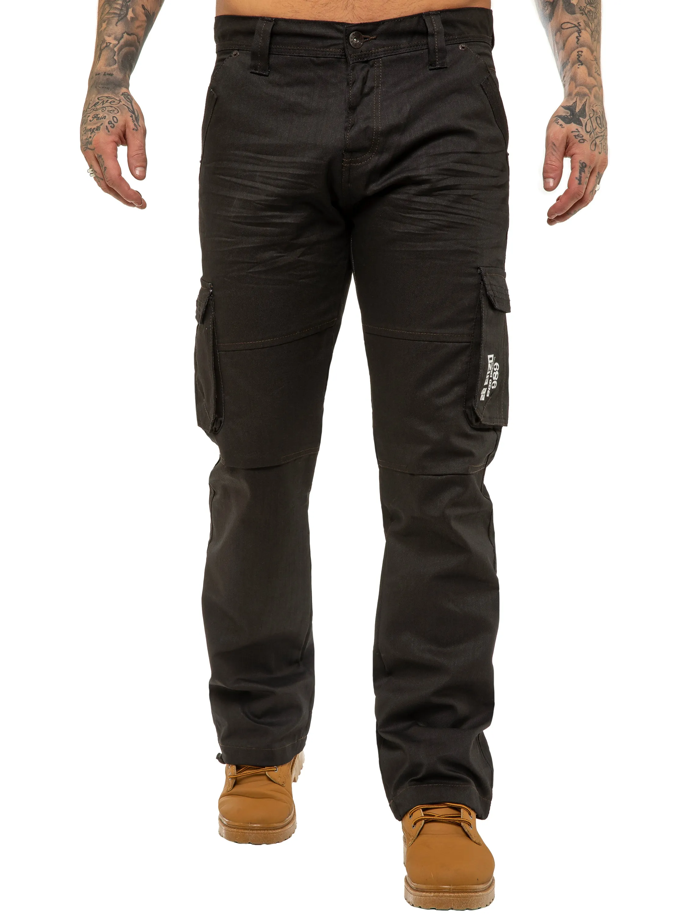 Mens Black Combat Denim Jeans | Enzo Designer Menswear