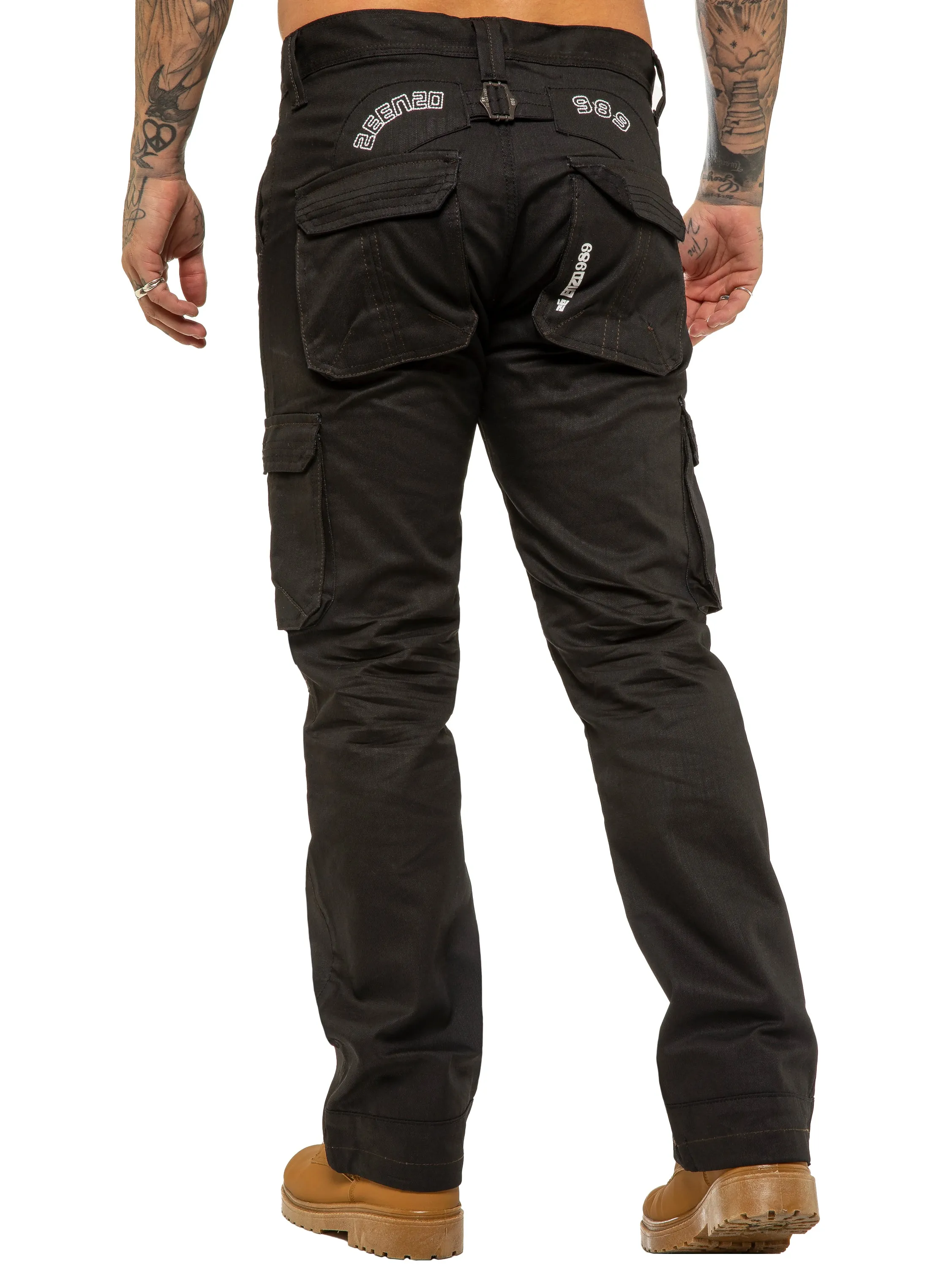 Mens Black Combat Denim Jeans | Enzo Designer Menswear