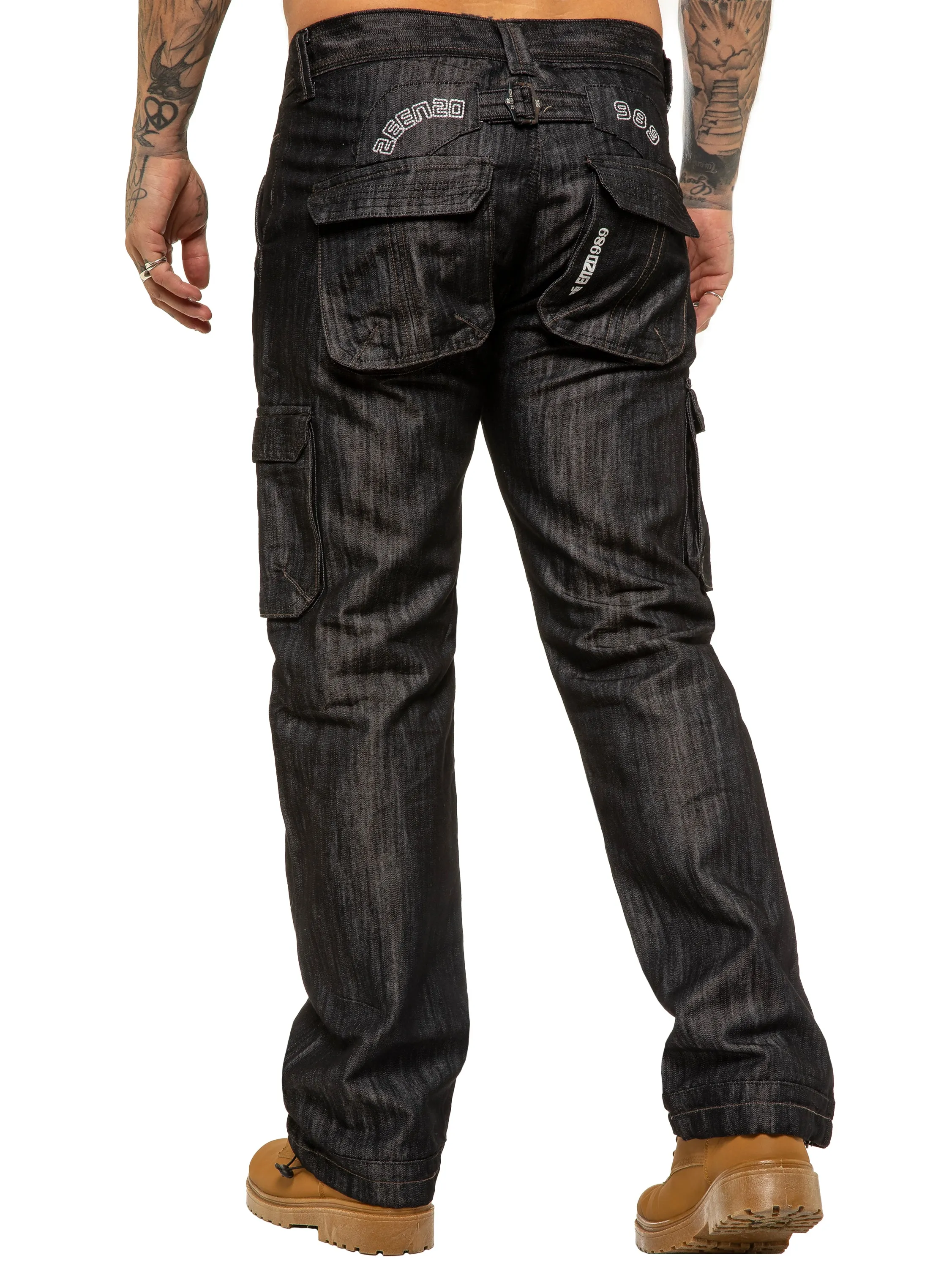 Mens Black Combat Denim Jeans | Enzo Designer Menswear