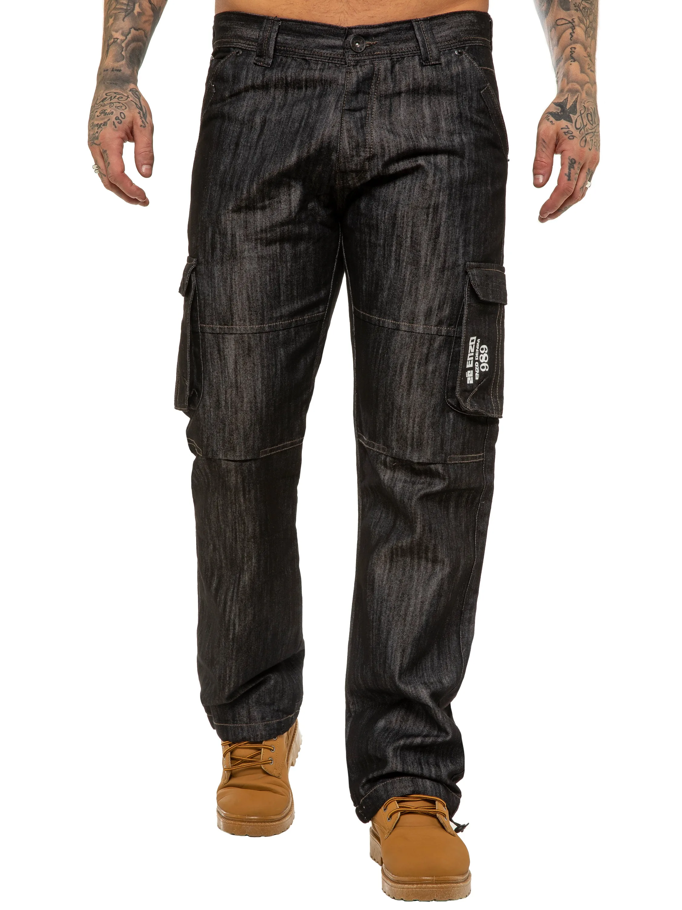 Mens Black Combat Denim Jeans | Enzo Designer Menswear