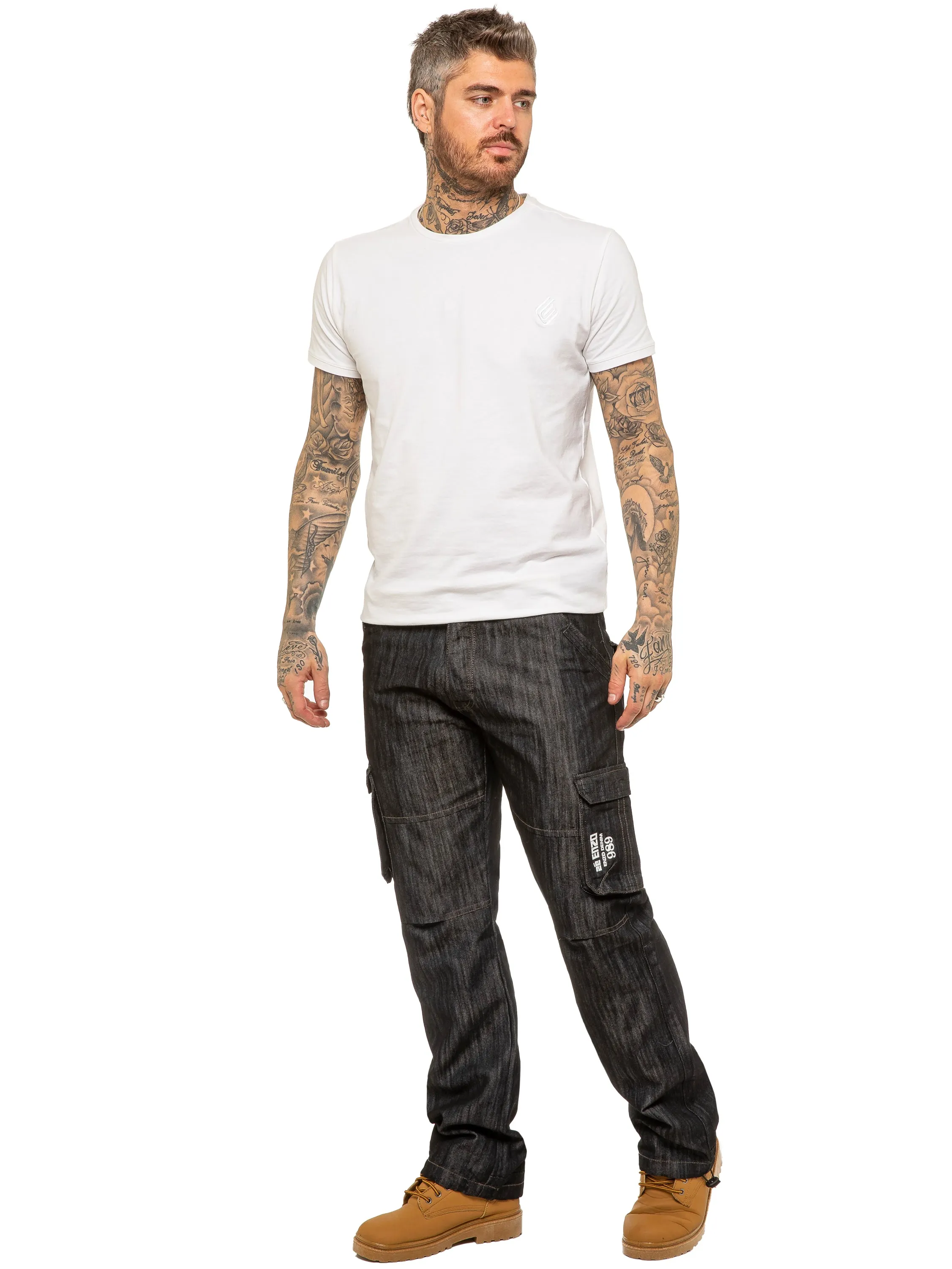 Mens Black Combat Denim Jeans | Enzo Designer Menswear