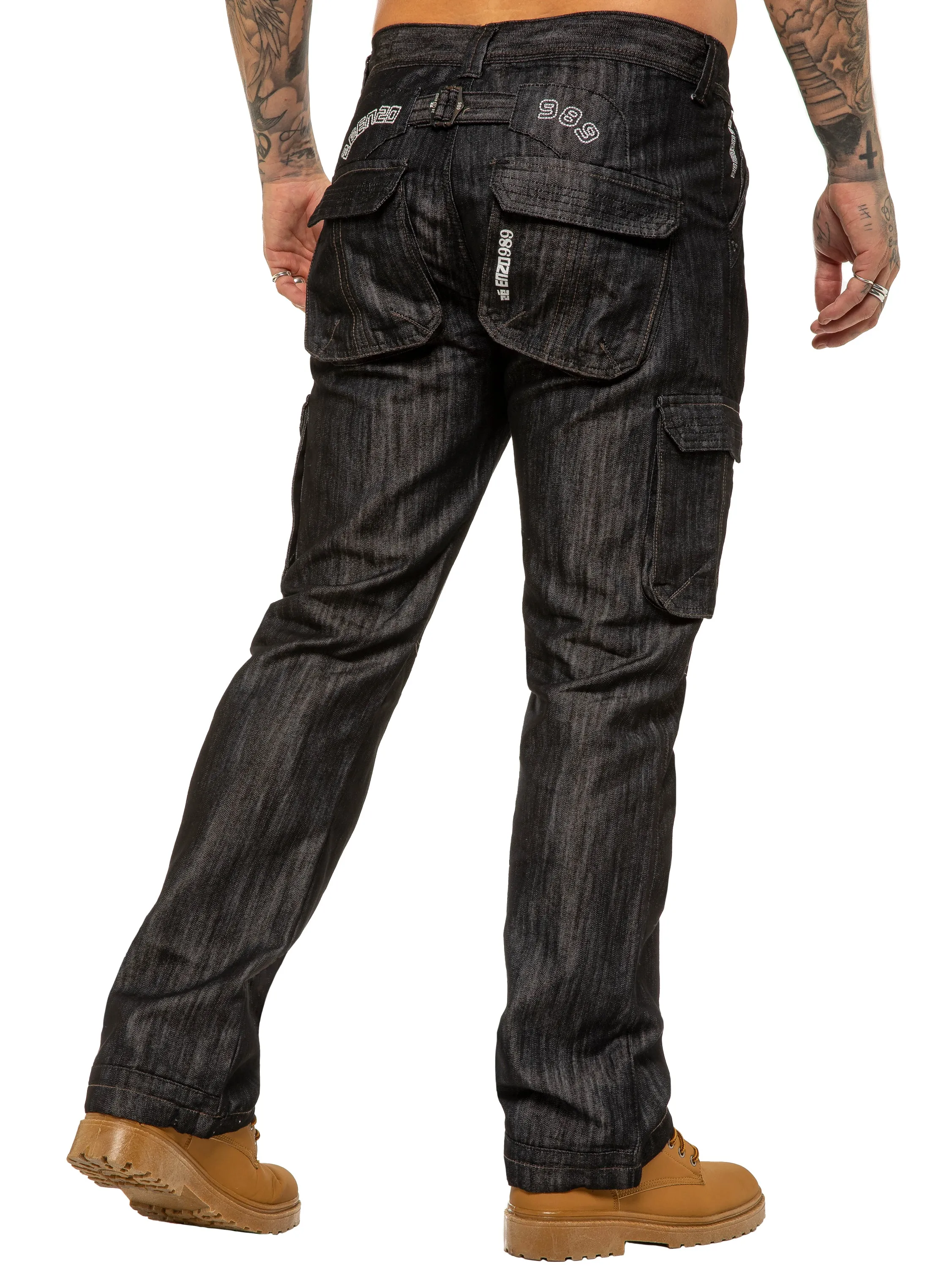 Mens Black Combat Denim Jeans | Enzo Designer Menswear