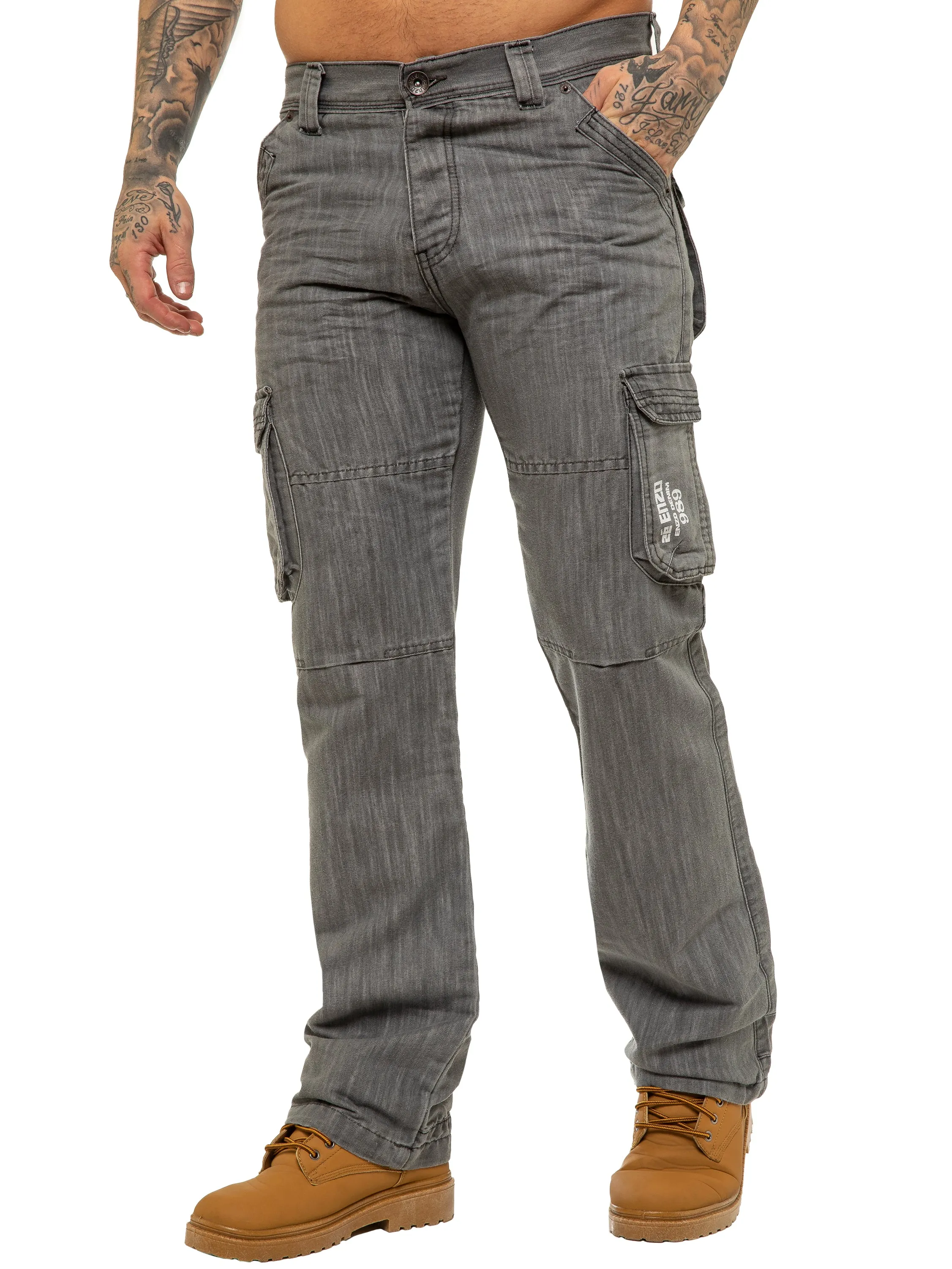 Mens Black Combat Denim Jeans | Enzo Designer Menswear