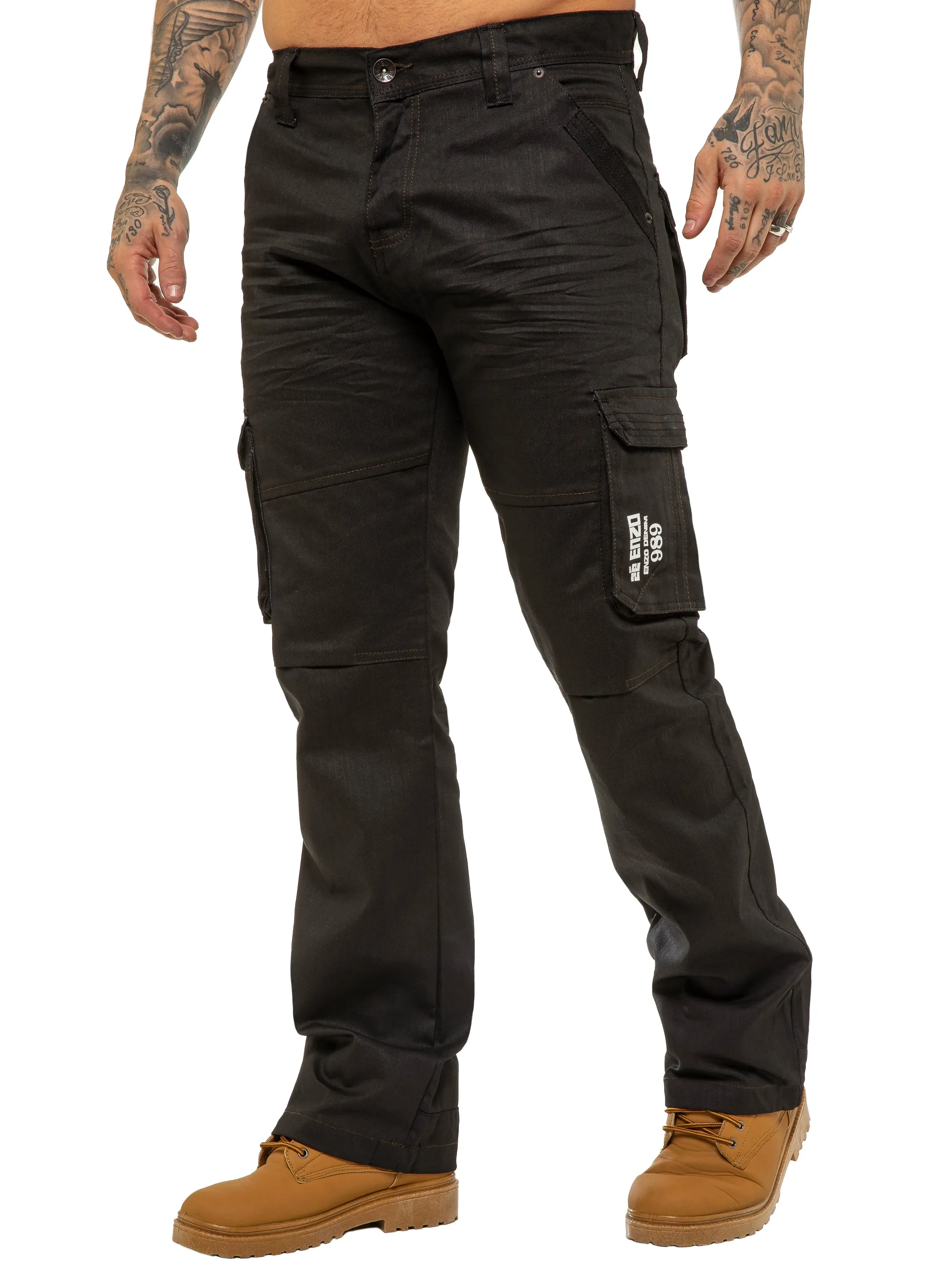Mens Black Combat Denim Jeans | Enzo Designer Menswear