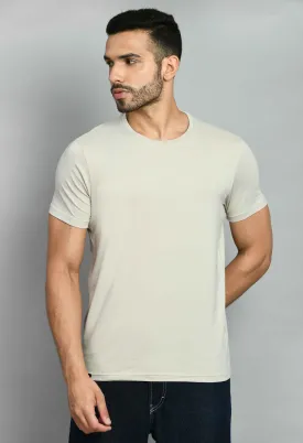Men's Solid Beige Casual T-Shirt