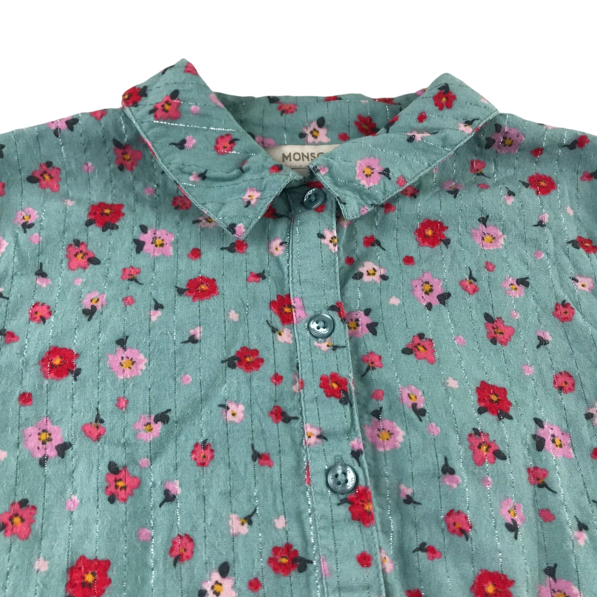 Monsoon dress 8-9 years light blue floral sparkly button up shirt style