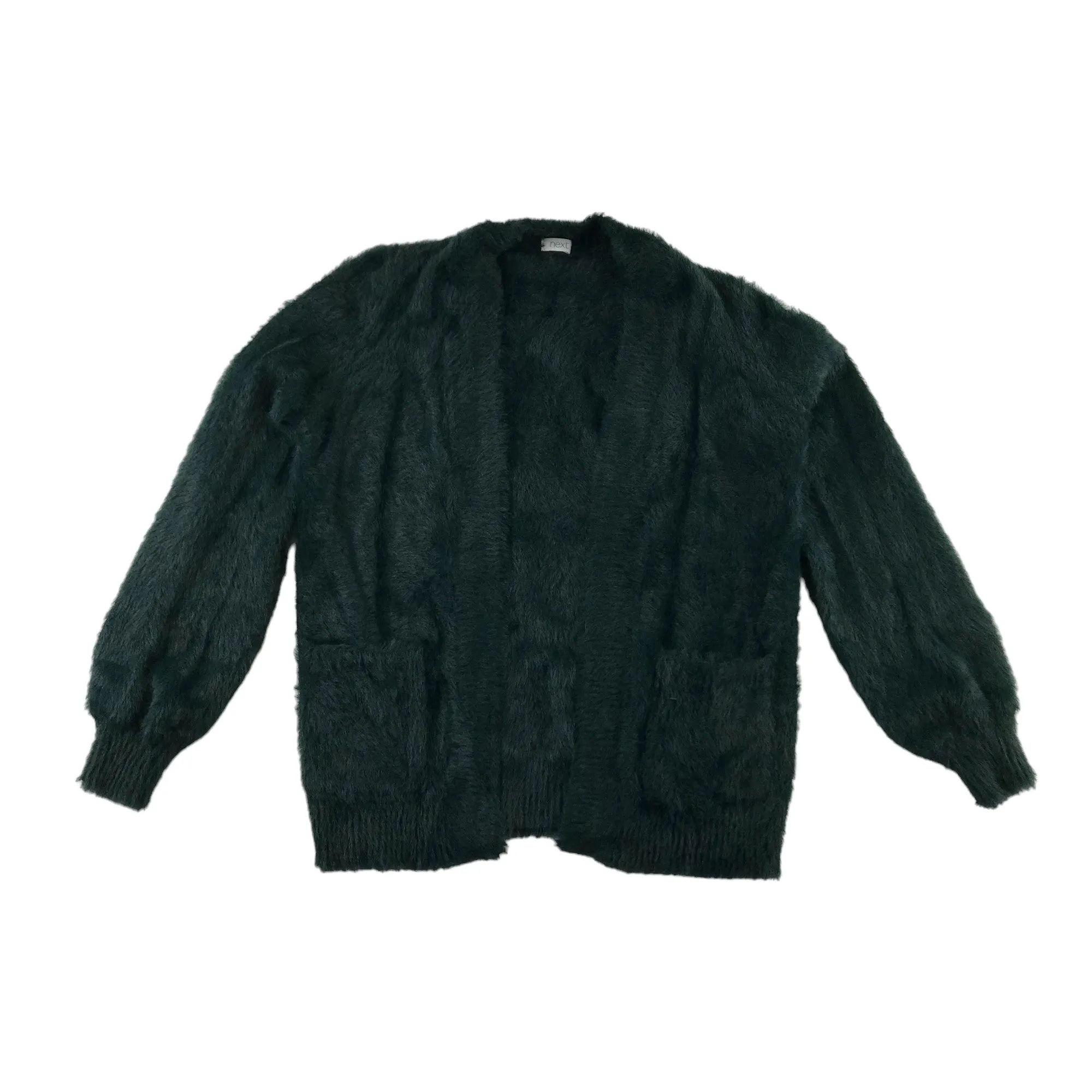 Next cardigan 7 years emerald green fluffy open medium long shrug