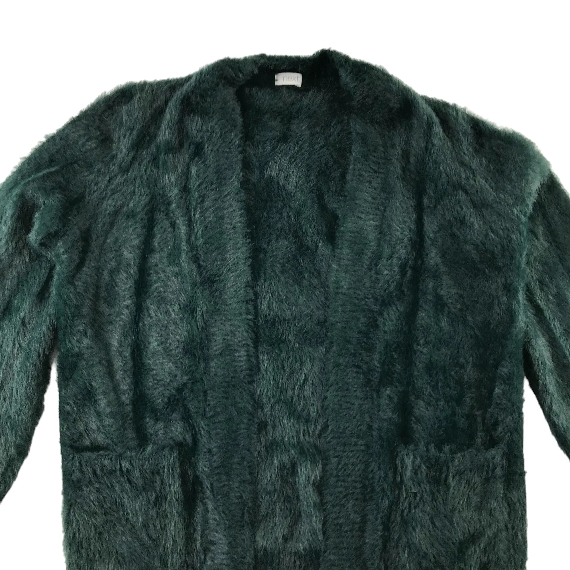 Next cardigan 7 years emerald green fluffy open medium long shrug