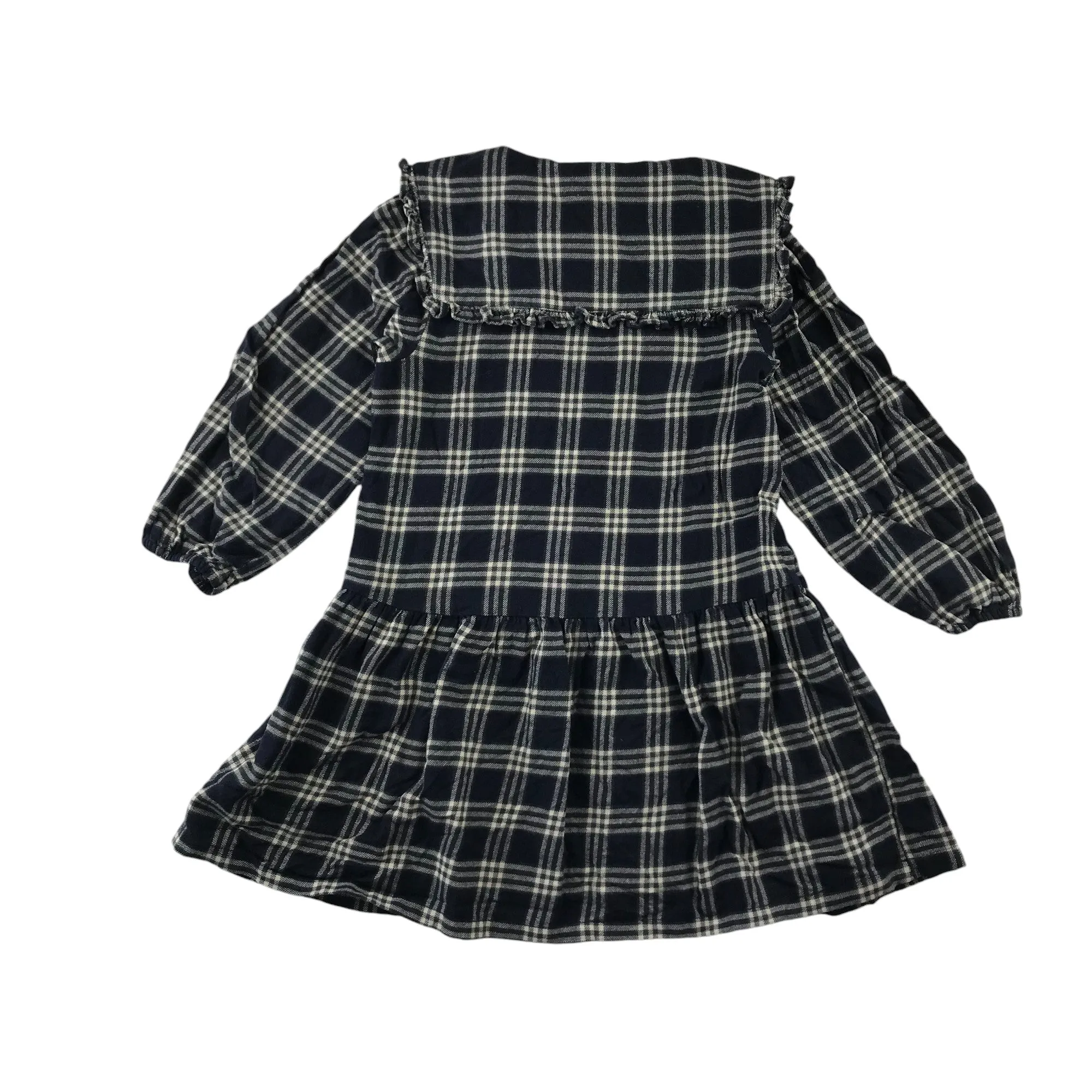 Next dress 5-6 years navy check pattern long sleeve drop waist contrast collar cotton