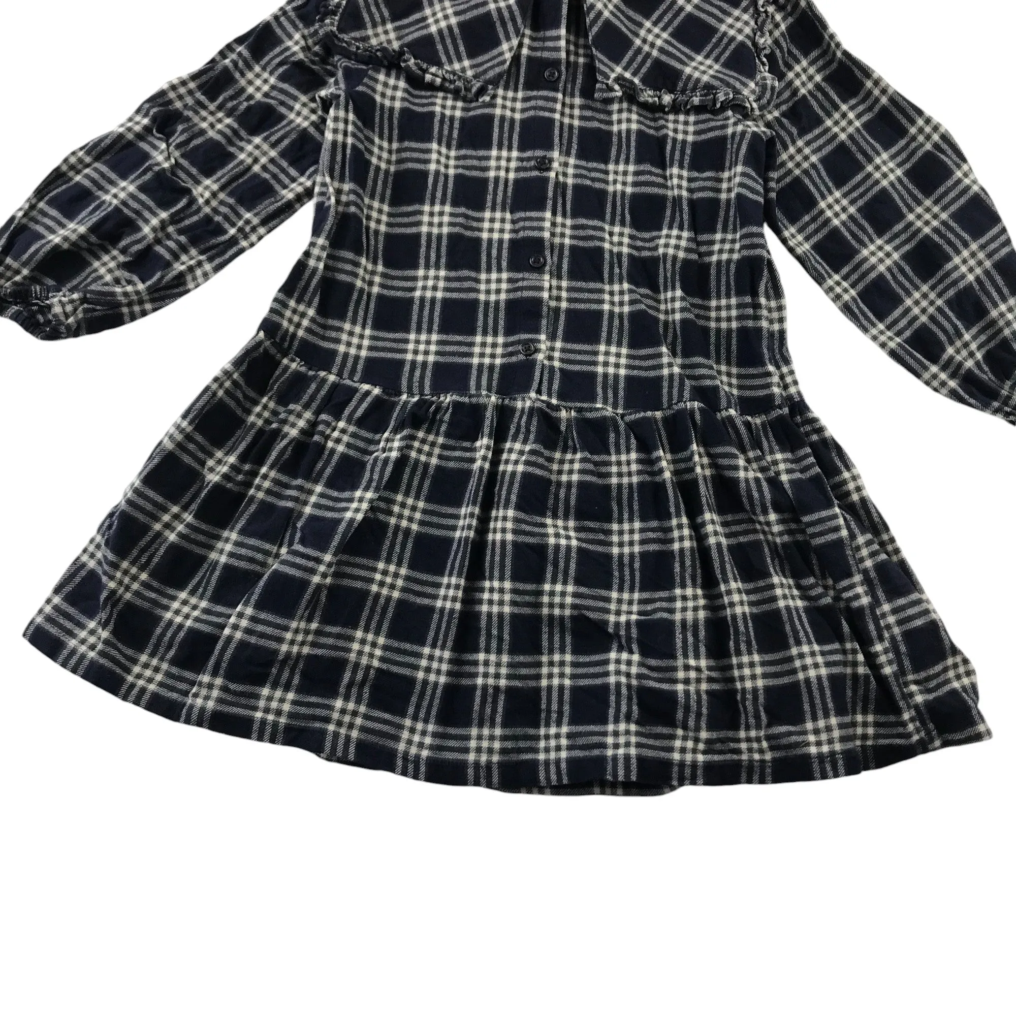 Next dress 5-6 years navy check pattern long sleeve drop waist contrast collar cotton